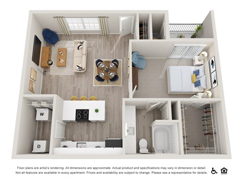 Floor plan for 1 bed, 1 bath, 723 sqft